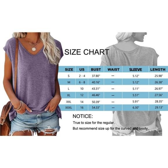 V Neck Womens T-Shirts Basic Tops for Women Cap Sleeve Loose Tank Tops - Picture 6 of 8